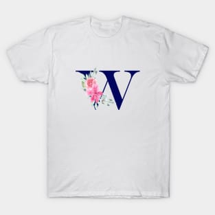 Watercolor Floral Letter W in Navy T-Shirt